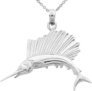 Certified 925 Sterling Silver Sailfish Deep Sea Fishing Salt Water Fish Pendant Necklace