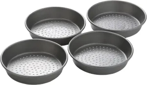 Chicago Metallic Deep Dish Pizza Pan Set of 4, 7 Inch Personal Size, Heavy-Duty Carbon Steel with Perforated Bottom for Crispy Crust, Perfect for Family Pizza Night