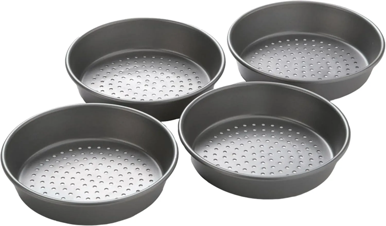 Chicago Metallic Deep Dish Pizza Pan Set of 4, 7 Inch Personal Size, Heavy-Duty Carbon Steel with Perforated Bottom for Crispy Crust, Perfect for Family Pizza Night