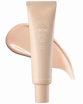 CHICHO Sheer Glow BB Cream 93% Herbal Base Chamomile Flower - Korean Makeup Redness Coverage for Acne Prone Sensitive Skin, Vegan, Non-Comedogenic, Pore Concealer, 1.01oz