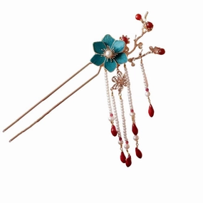Chinese Hair Sticks, Plum Hair Pin Vintage Tassel Hair Chopstick Women Cheongsam Accessories Headdress for Wedding,Blue