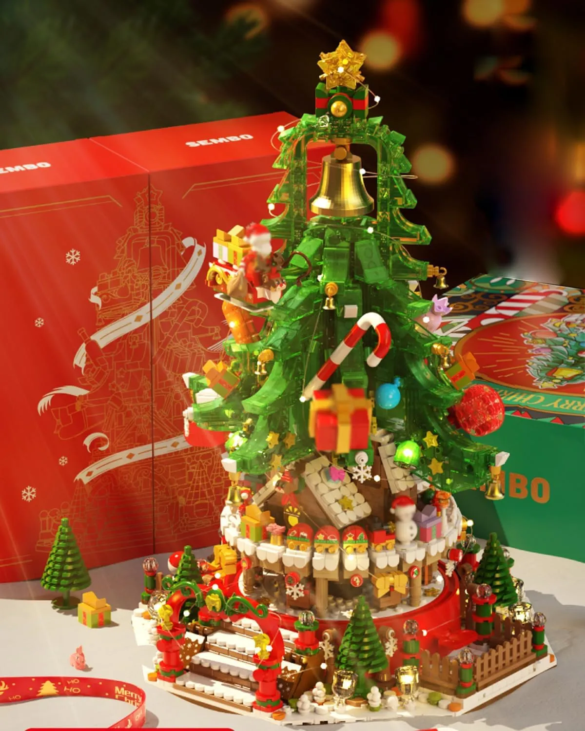 Christmas Building Blocks Music Box Set With Lights, Melody Land 2963 Pieces, Tree Rotating With Music, Holiday Decoration Block Set, Creative Gifts for Kids Adults (605025)