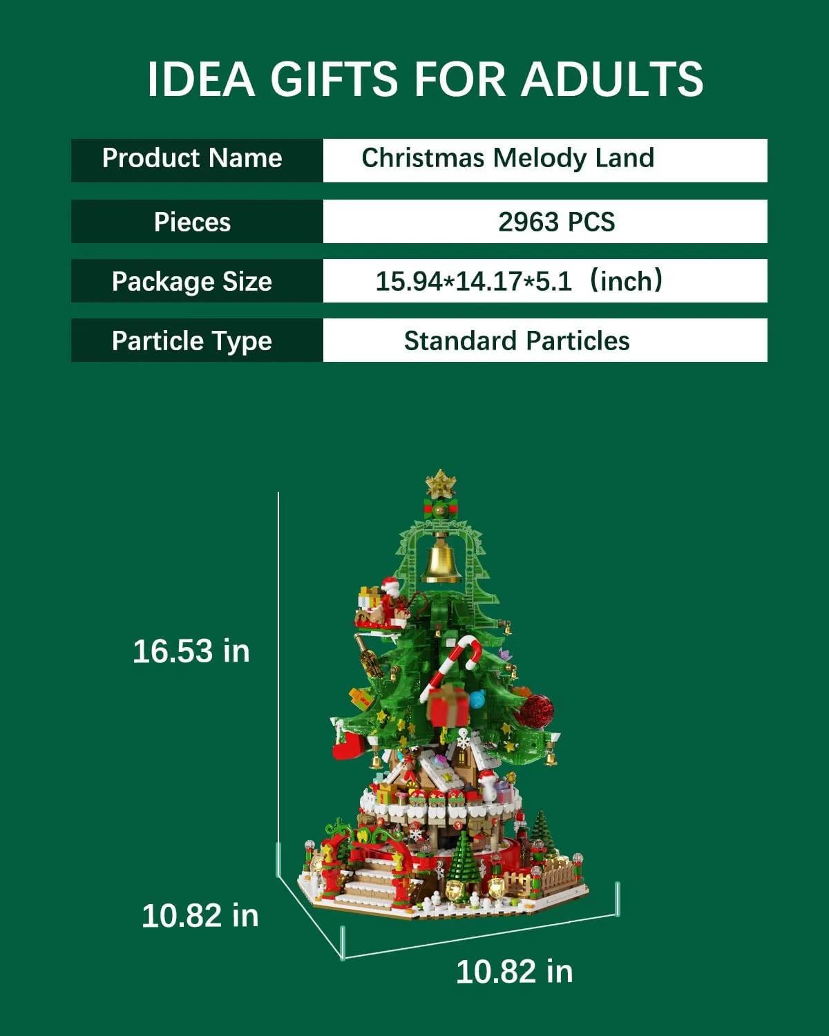 Christmas Building Blocks Music Box Set With Lights, Melody Land 2963 Pieces, Tree Rotating With Music, Holiday Decoration Block Set, Creative Gifts for Kids Adults (605025)
