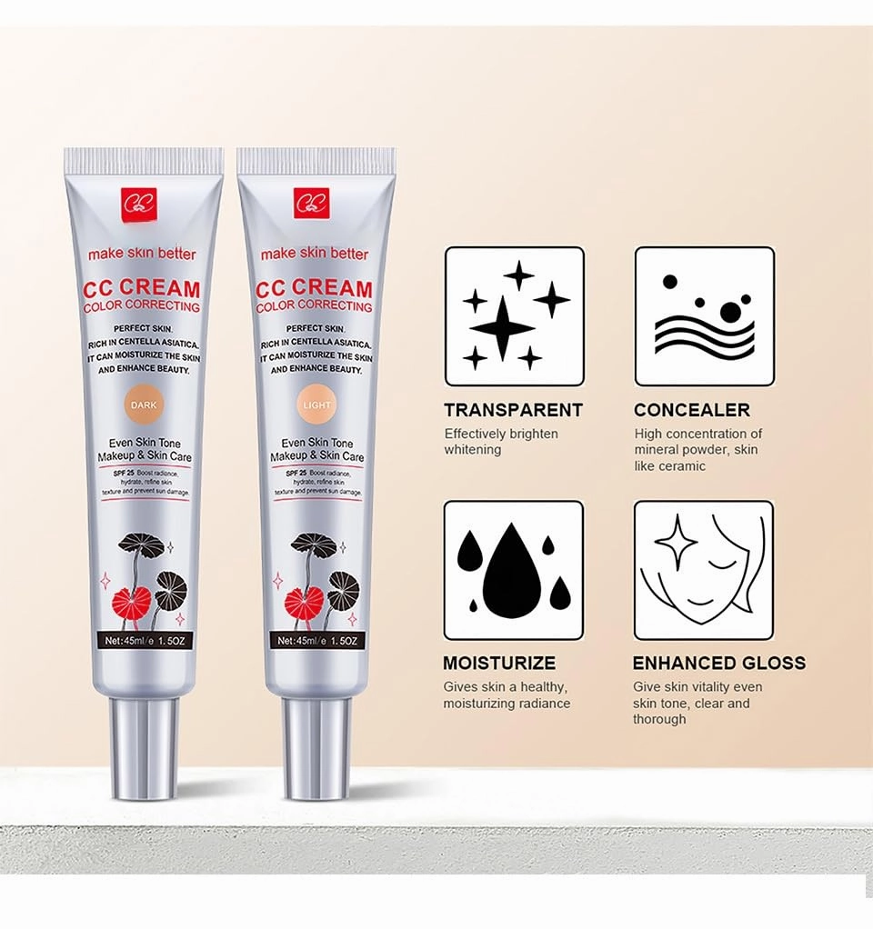 Cica CC Cream with Concealer-Hydrating,Anti-Aging,Natural Cover for SensitiveSkin-SPF 25,Lightweight, Long-LastingMakeup-1.5FIOz