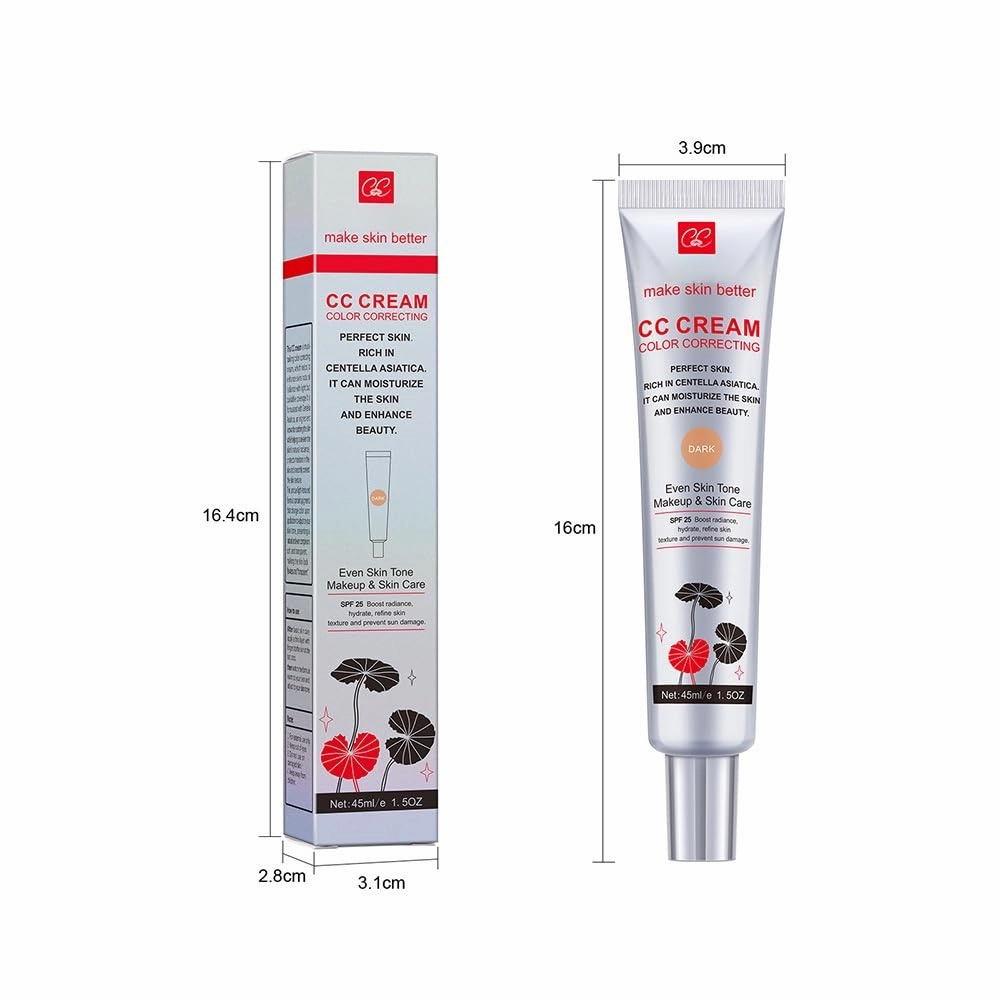 Cica CC Cream with Concealer-Hydrating,Anti-Aging,Natural Cover for SensitiveSkin-SPF 25,Lightweight, Long-LastingMakeup-1.5FIOz
