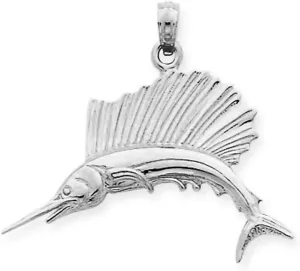 Claddagh Gold Certified 925 Sterling Silver Sailfish Deep Sea Fishing Salt Water Fish Pendant