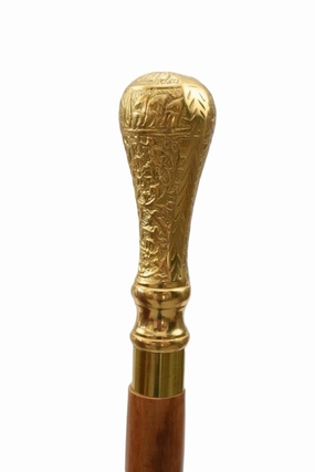 Classic Golden Head Knob Wooden Walking Stick - Premium Lightweight Walking Cane With Ergonomic Palm Grip Handle - 36" Designer Handmade Elegant Carved Canes For Men Women Comfortable Best Gift Idea