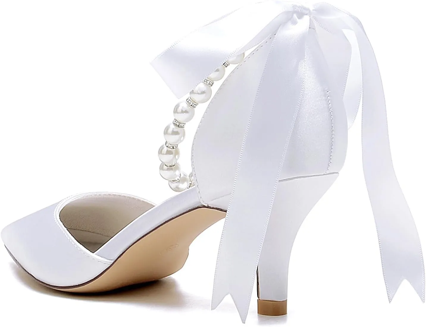Closed Toe Pearl Kitten Heels Satin Wedding Shoes for Bride Low Heels with Bow Bridal Heels for Women Prom Evening Party Dress Shoes Pumps