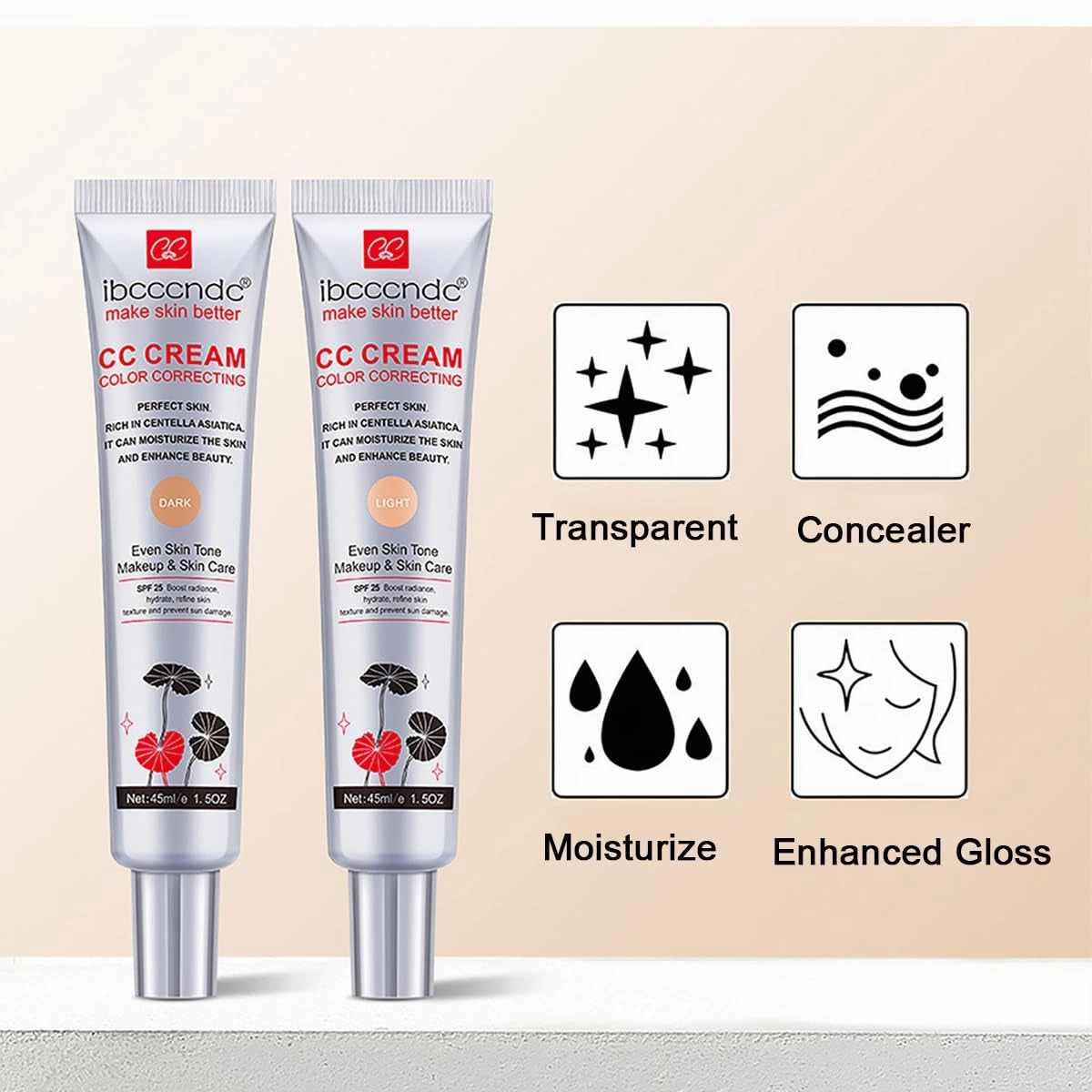 Color Correcting CC Cream with SPF 25,Full-Coverage Foundation,Hydrating Serum
