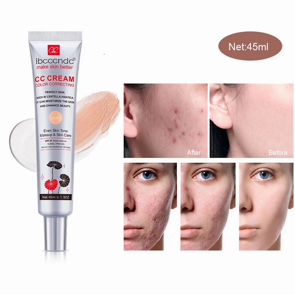 Color Correcting CC Cream with SPF 25,Full-Coverage Foundation,Hydrating Serum