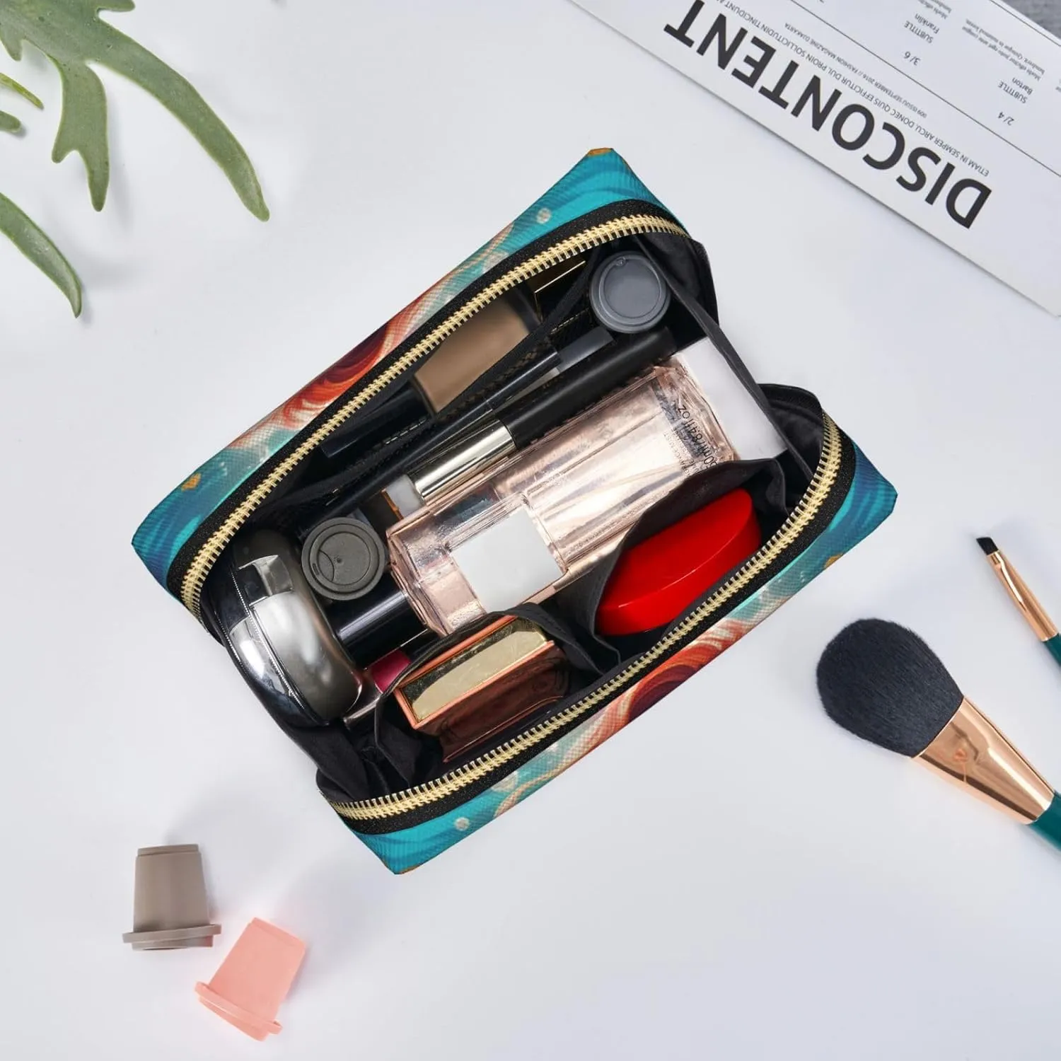 Colored beautiful mermaid Printed Small Makeup Bag,Travel Cosmetic Bag Purse with Zipper,Water-resistant Makeup Organizer Bag for Women
