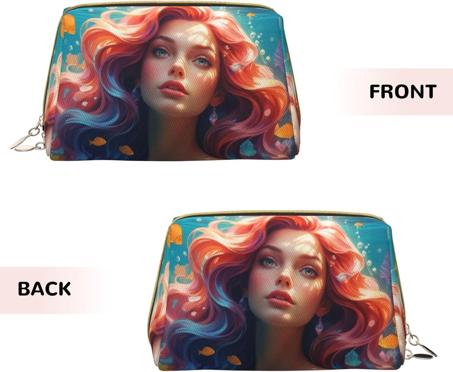 Colored beautiful mermaid Printed Small Makeup Bag,Travel Cosmetic Bag Purse with Zipper,Water-resistant Makeup Organizer Bag for Women