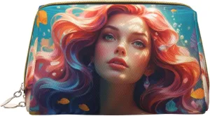 Colored beautiful mermaid Printed Small Makeup Bag,Travel Cosmetic Bag Purse with Zipper,Water-resistant Makeup Organizer Bag for Women