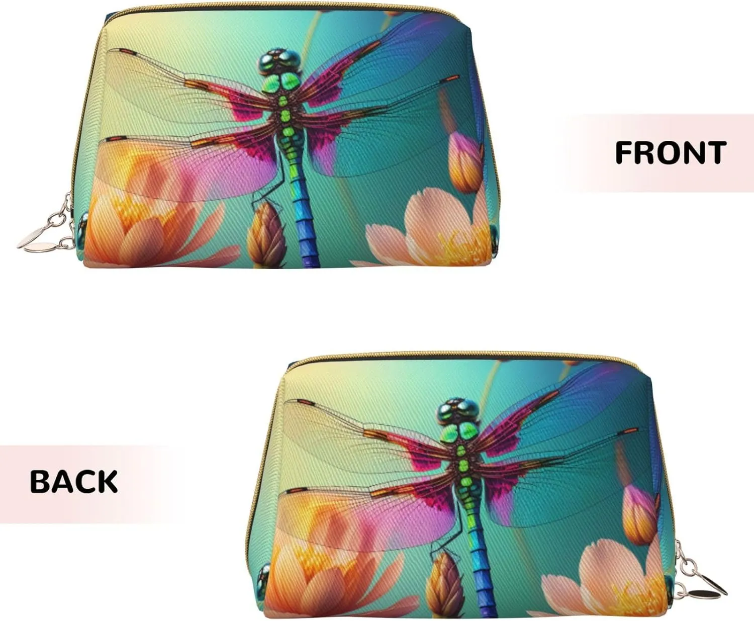 Colorful Dragonfly Printed Small Makeup Bag,Travel Cosmetic Bag Purse with Zipper,Water-resistant Makeup Organizer Bag for Women