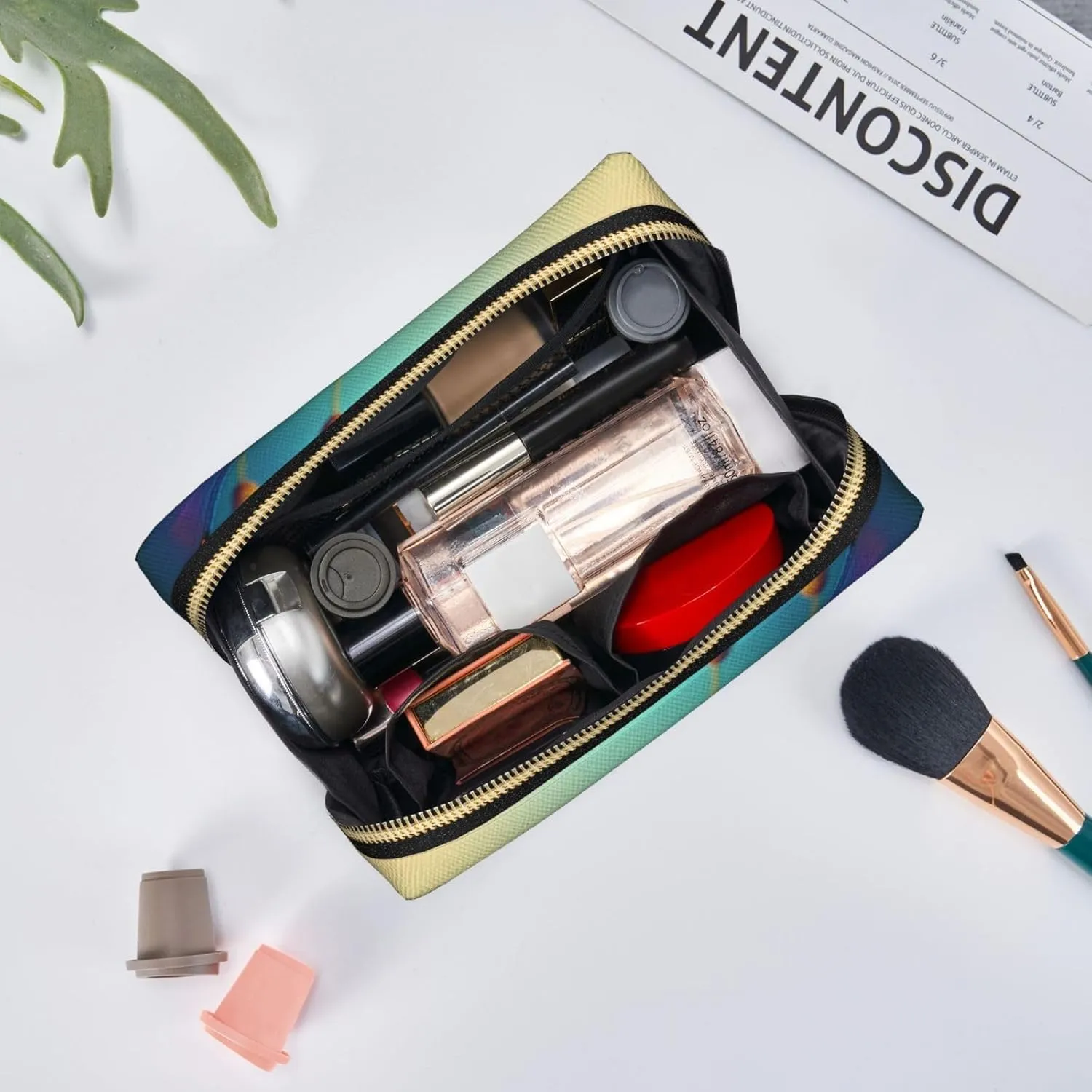 Colorful Dragonfly Printed Small Makeup Bag,Travel Cosmetic Bag Purse with Zipper,Water-resistant Makeup Organizer Bag for Women