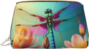 Colorful Dragonfly Printed Small Makeup Bag,Travel Cosmetic Bag Purse with Zipper,Water-resistant Makeup Organizer Bag for Women