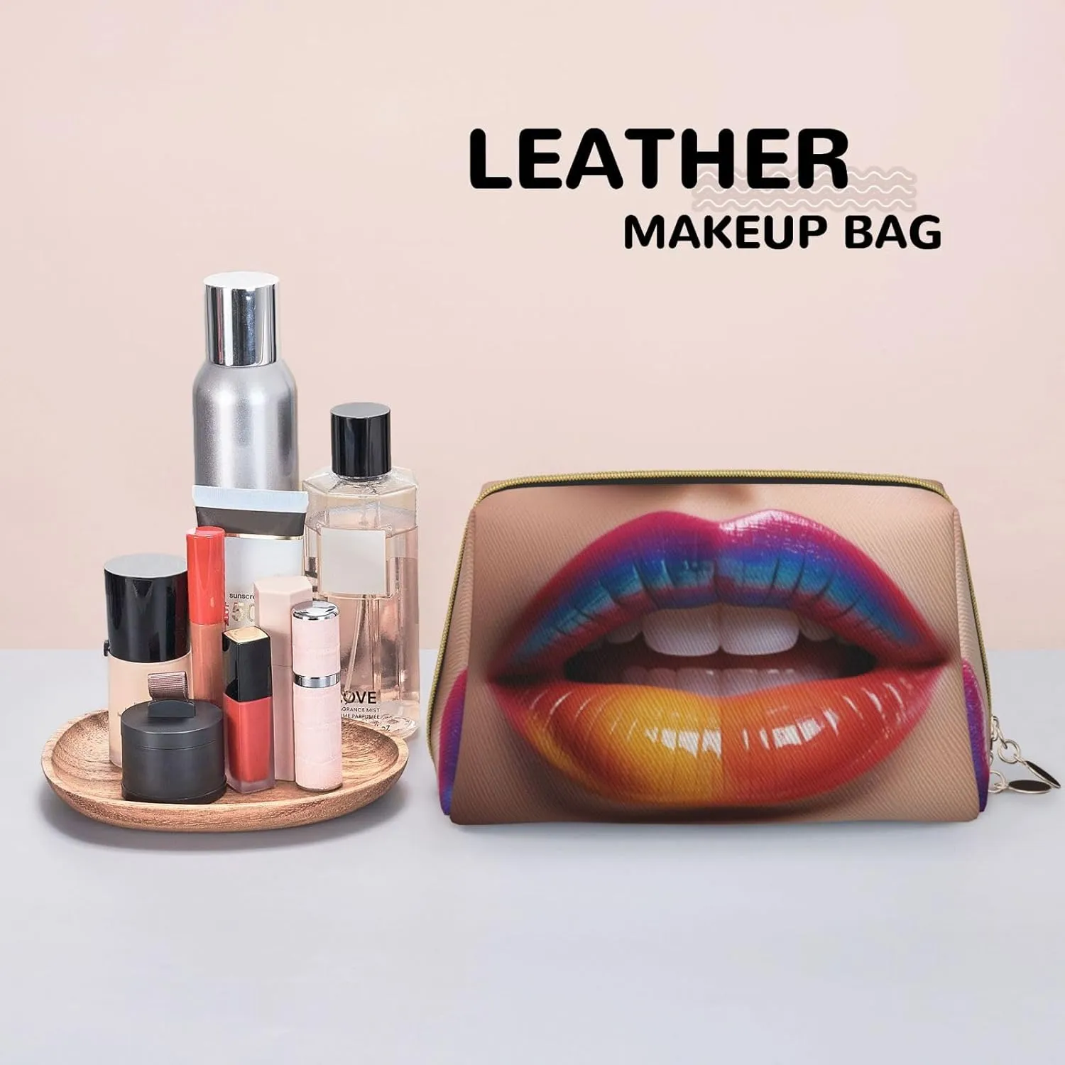 Colorful Woman Lip Printed Small Makeup Bag,Travel Cosmetic Bag Purse with Zipper,Water-resistant Makeup Organizer Bag for Women