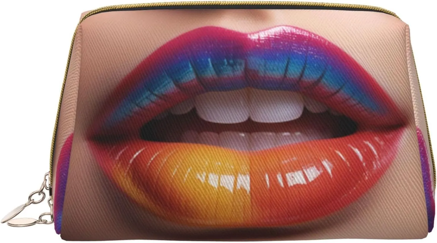 Colorful Woman Lip Printed Small Makeup Bag,Travel Cosmetic Bag Purse with Zipper,Water-resistant Makeup Organizer Bag for Women