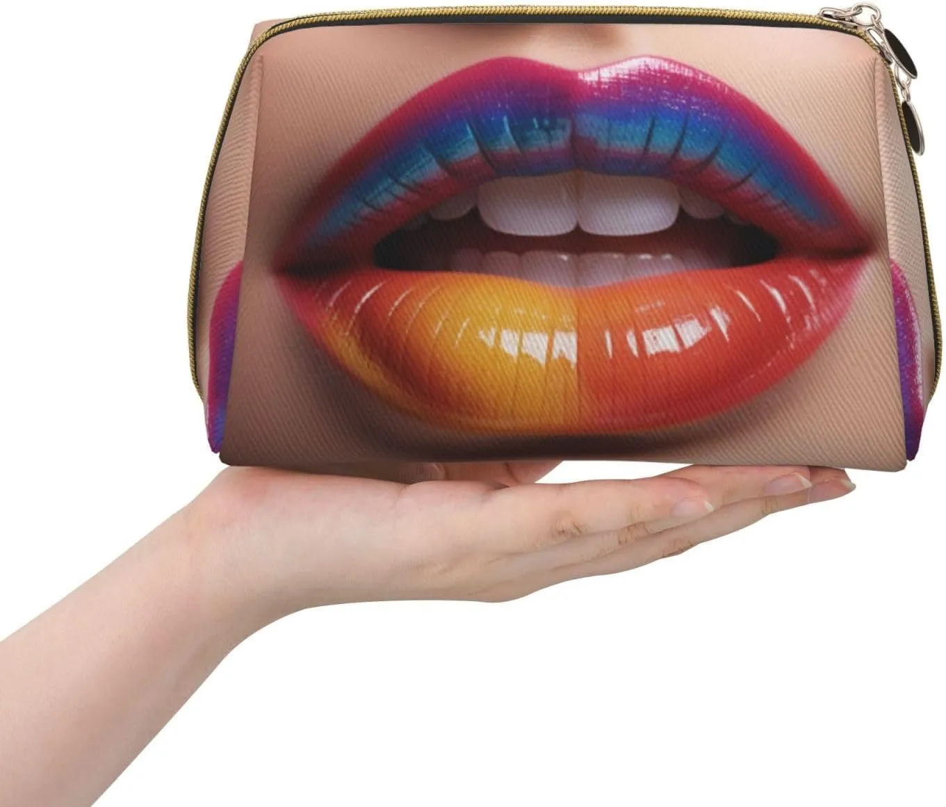 Colorful Woman Lip Printed Small Makeup Bag,Travel Cosmetic Bag Purse with Zipper,Water-resistant Makeup Organizer Bag for Women