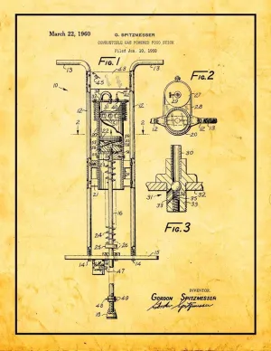 Combustible Gas Powered Pogo Stick Patent Print Golden Look with Border (24" x 36") M14640
