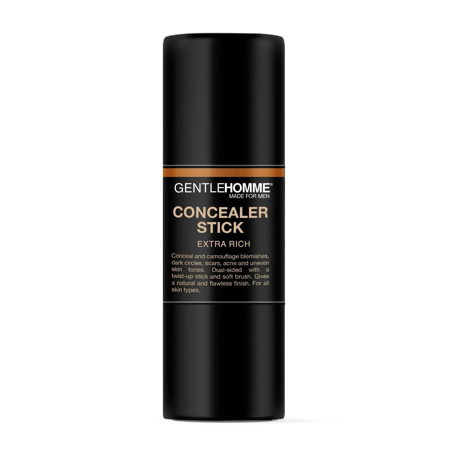 Concealer Stick - Men’s 2-in-1 Concealer & Brush - For Blemishes, Dark Circles, Scars, Acne & Uneven Skin Tones - Natural Finish - All Skin Types - Vegan - Extra Rich - 1 Stick