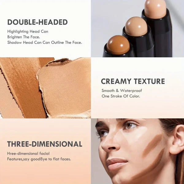 Contouring Stick with Double-Headed Concealer & Highlighter - V Face & High Nose Bridge
