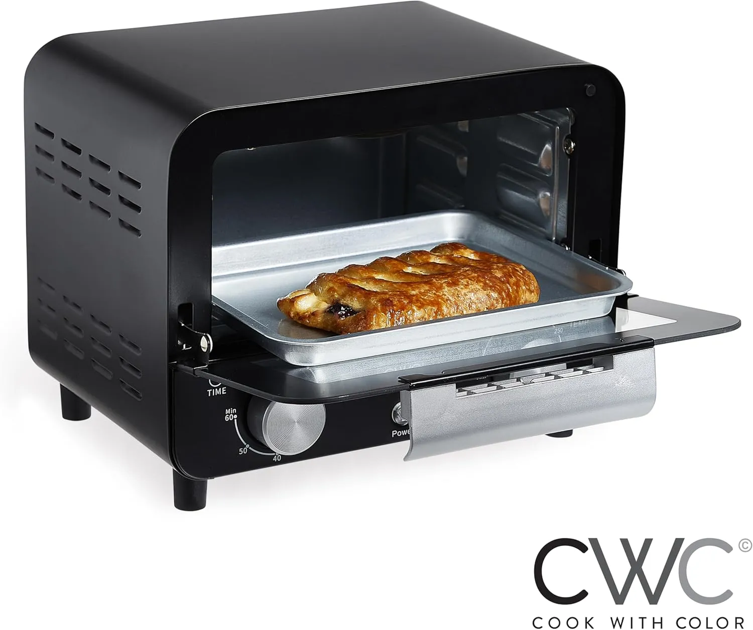 COOK WITH COLOR Mini Toaster Oven: 600W Power, Precision Timer, Auto Shutoff, and Culinary Delights Up To 450 Degrees, Black