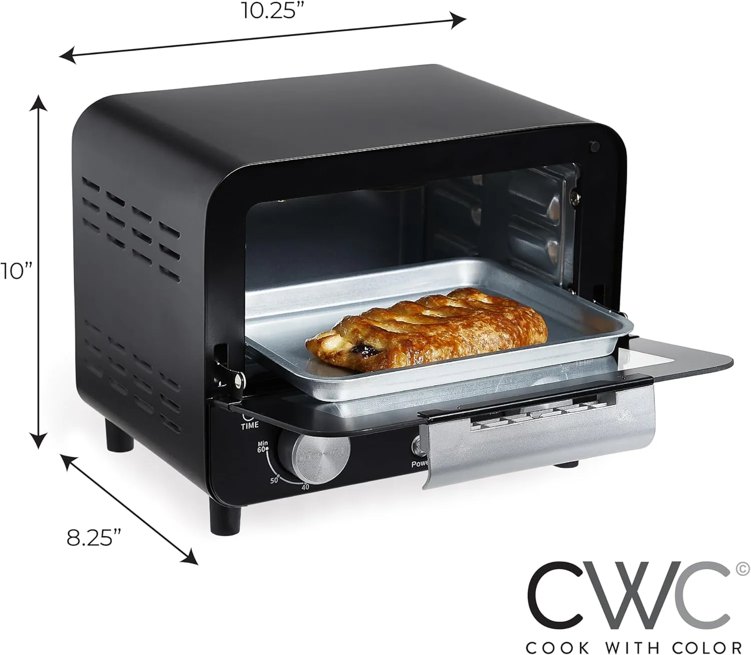 COOK WITH COLOR Mini Toaster Oven: 600W Power, Precision Timer, Auto Shutoff, and Culinary Delights Up To 450 Degrees, Black