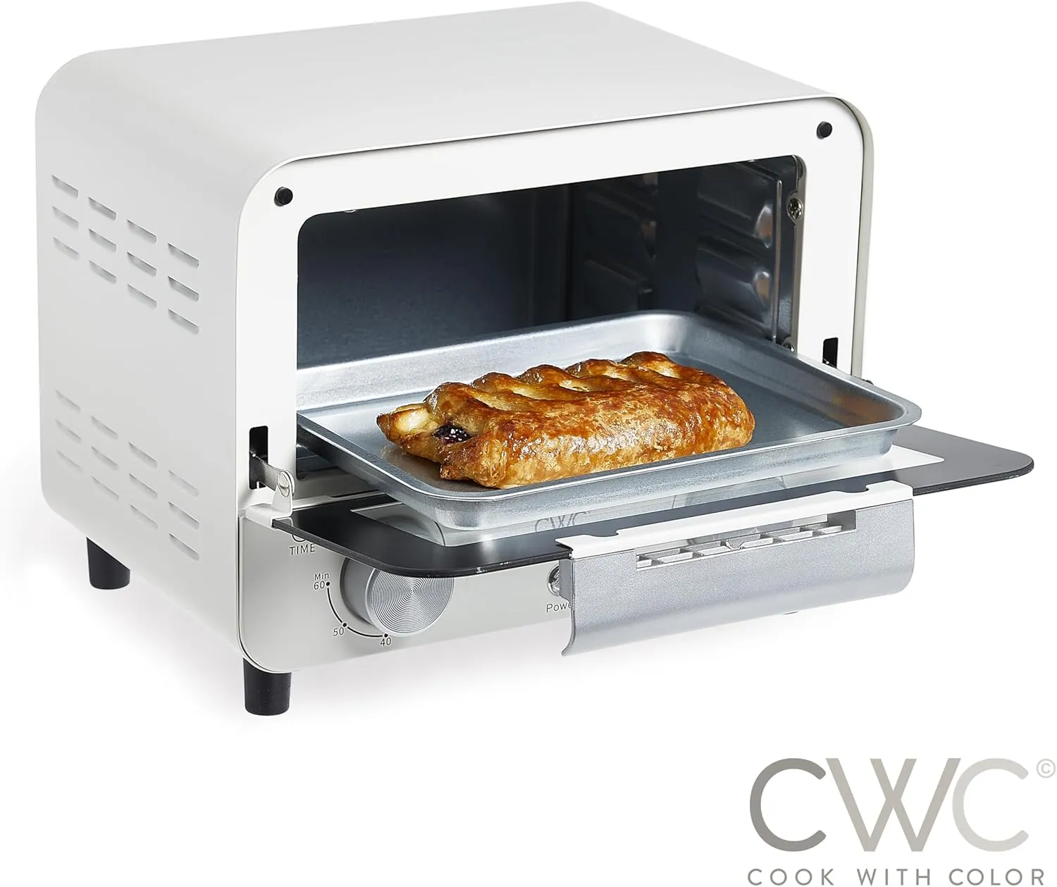 COOK WITH COLOR Mini Toaster Oven: 600W Power, Precision Timer, Auto Shutoff, and Culinary Delights Up To 450 Degrees, Cream
