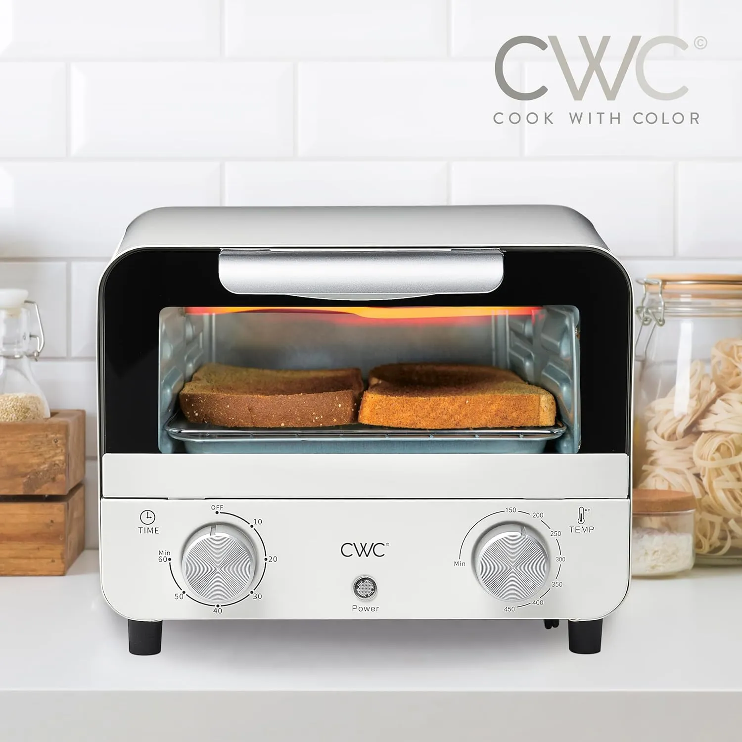 COOK WITH COLOR Mini Toaster Oven: 600W Power, Precision Timer, Auto Shutoff, and Culinary Delights Up To 450 Degrees, Cream