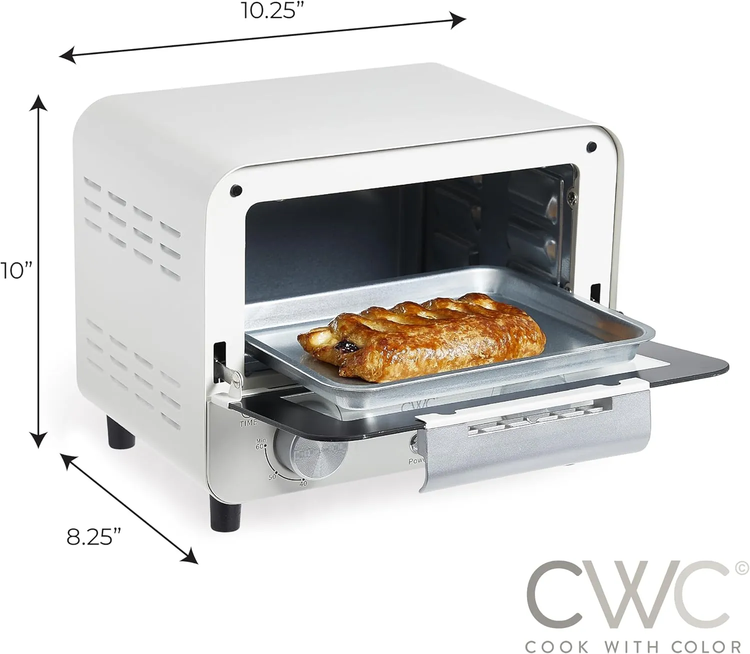 COOK WITH COLOR Mini Toaster Oven: 600W Power, Precision Timer, Auto Shutoff, and Culinary Delights Up To 450 Degrees, Cream