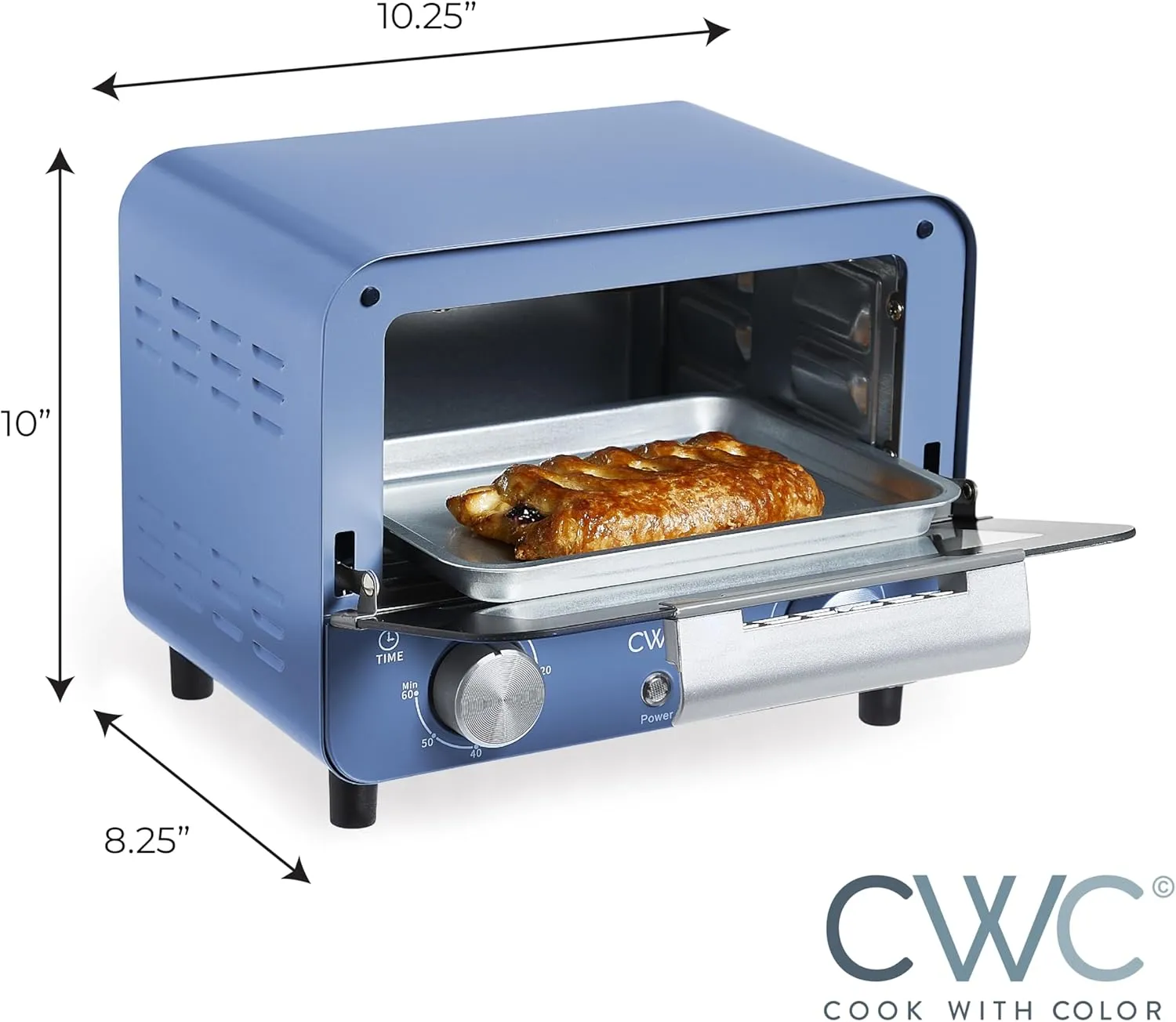 COOK WITH COLOR Mini Toaster Oven: 600W Power, Precision Timer, Auto Shutoff, and Culinary Delights Up To 450 Degrees, Navy