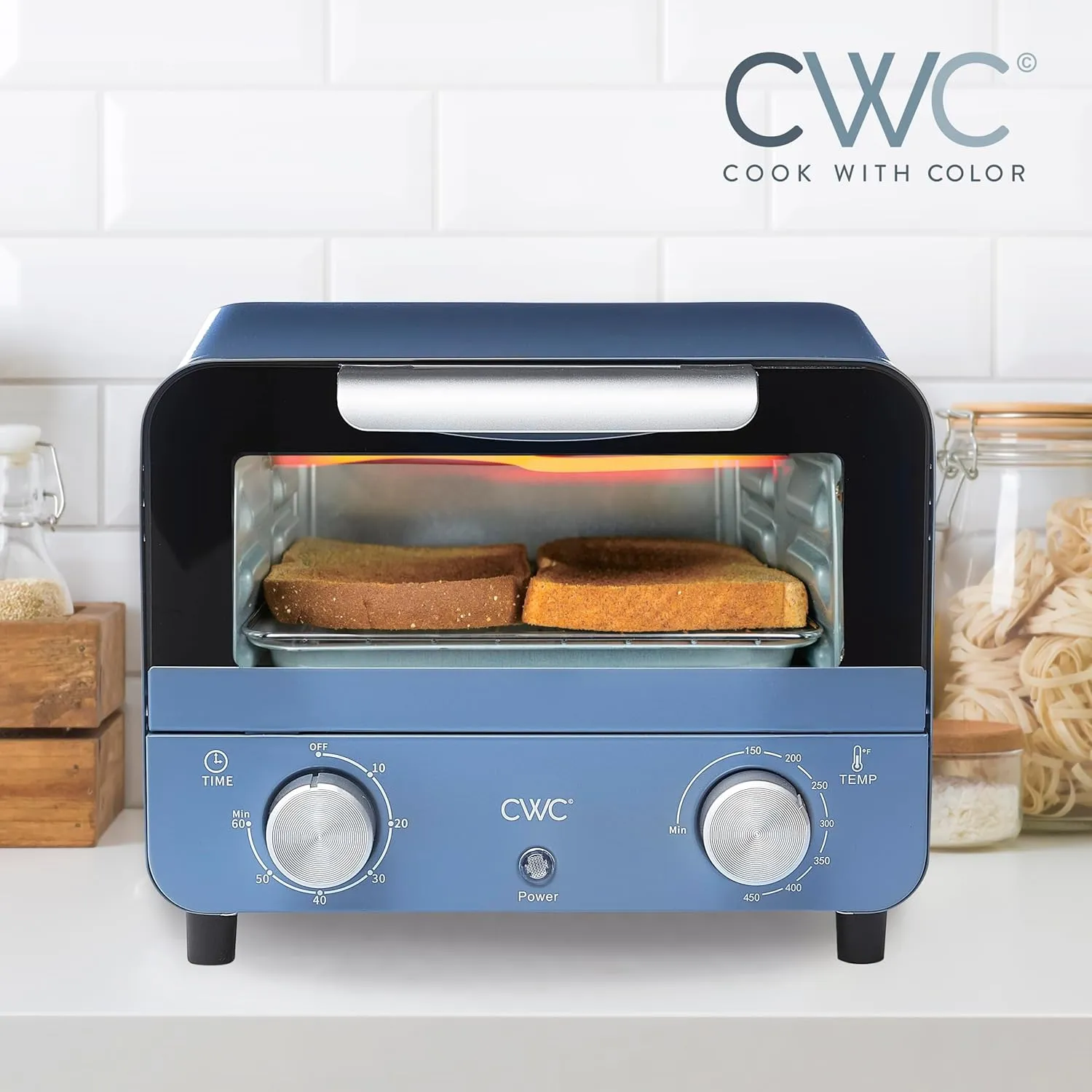 COOK WITH COLOR Mini Toaster Oven: 600W Power, Precision Timer, Auto Shutoff, and Culinary Delights Up To 450 Degrees, Navy