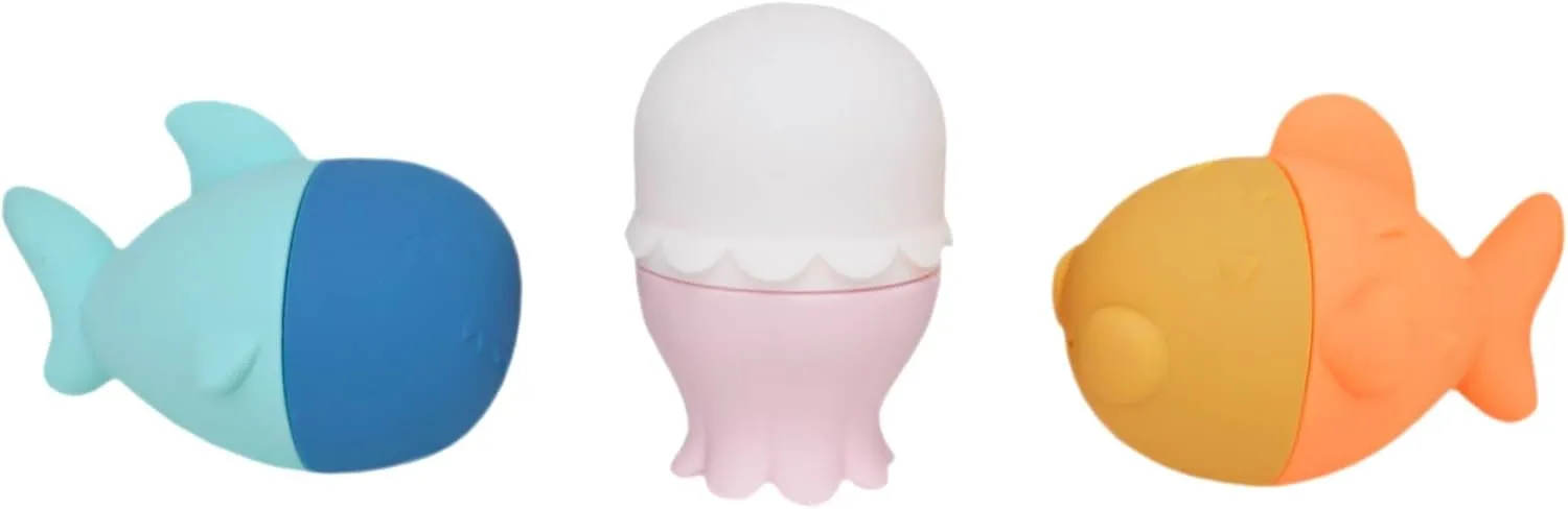 Copper Pearl 3-Piece Squirtie Bath Toy Set: Mix-and-Match Water Squirters, Safe Silicone Floating Bath Toys for Babies and Toddlers, Enhances Fine Motor Skills, Easy Clean, Ages 9m 