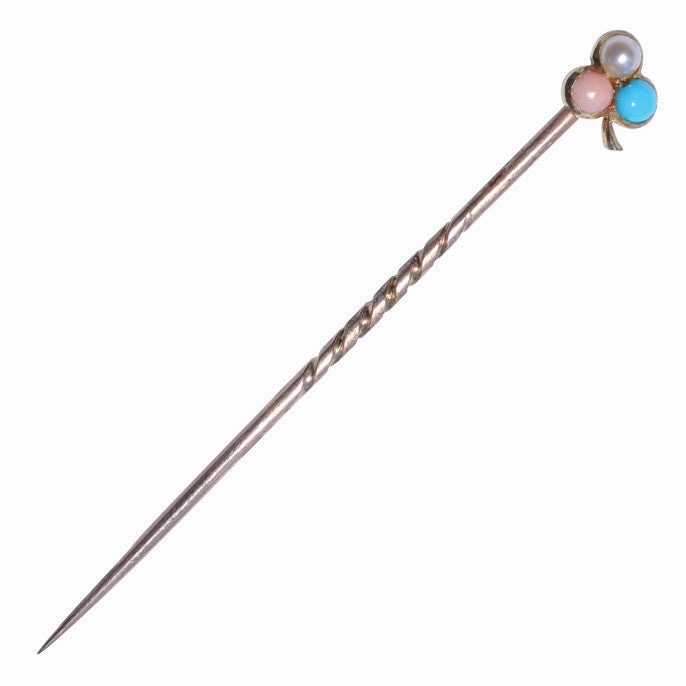 Coral, Turquoise & Pearl Stick Pin
