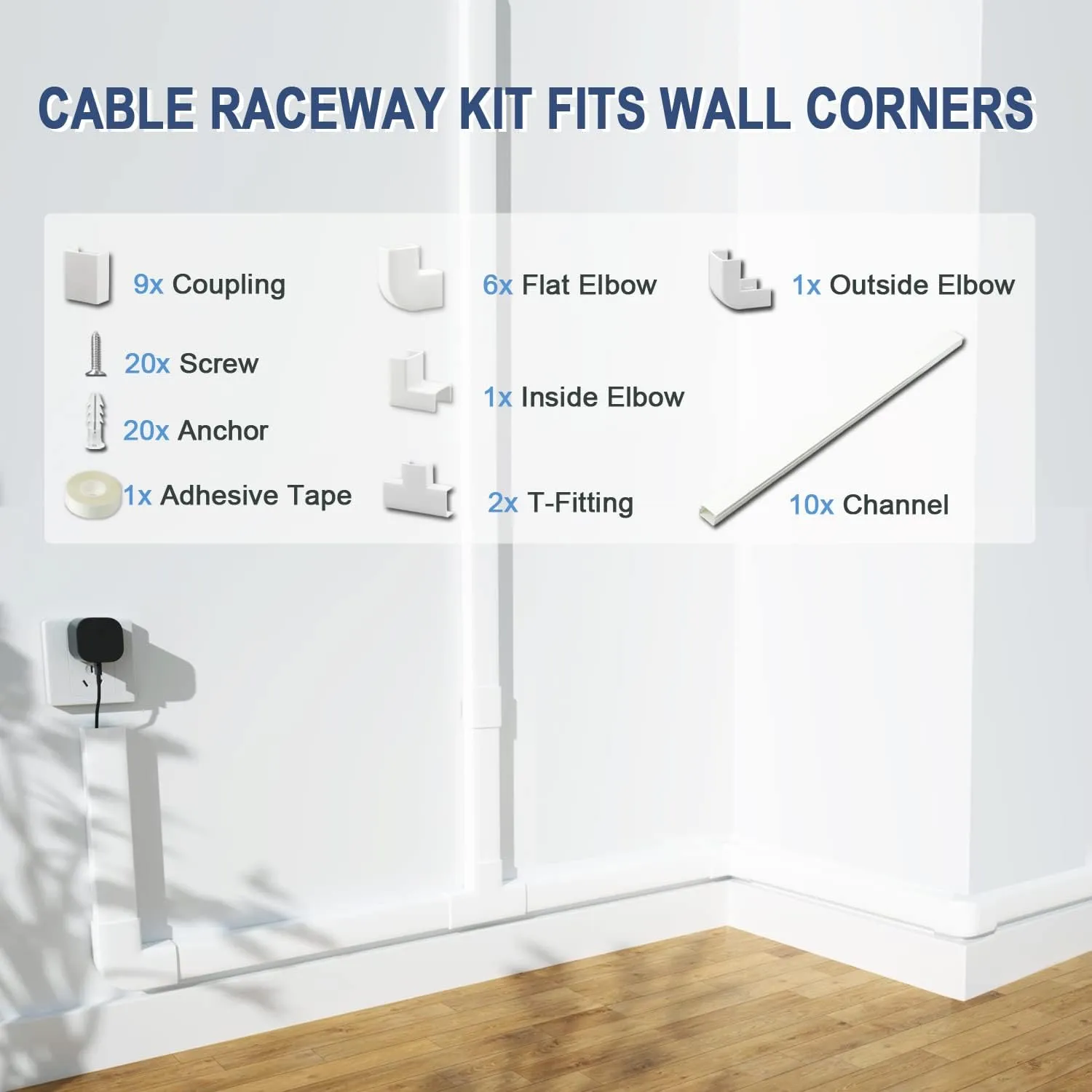 Cord Cover Raceway Kit - 157" Paintable Cable Concealer, Wire Hider for TV Wall Mounting and Wire Management