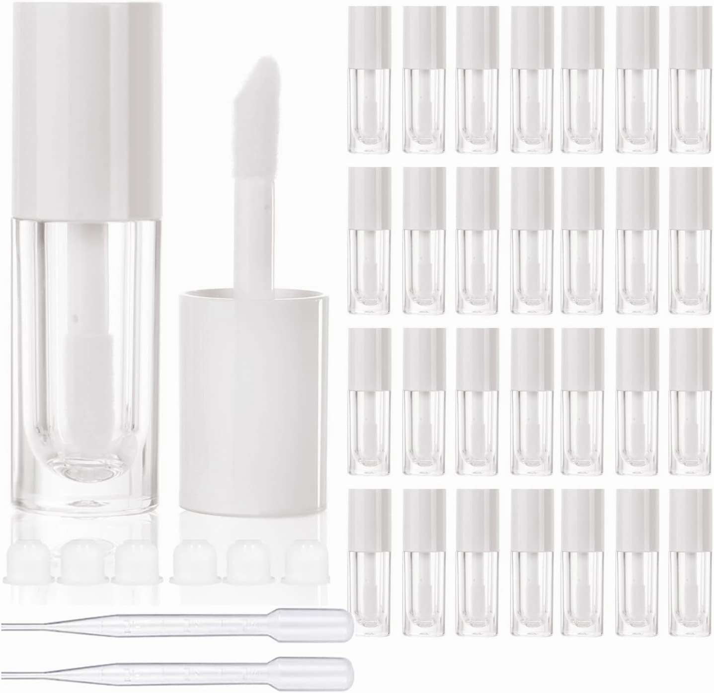 COSIDEA 30pcs White Empty 6ml 0.2oz Lip Gloss Tubes with Big Doe Foot Wand，Round Lipgloss Containers，Concealer Tube Cosmetic Packing Container Bulk Wholesale