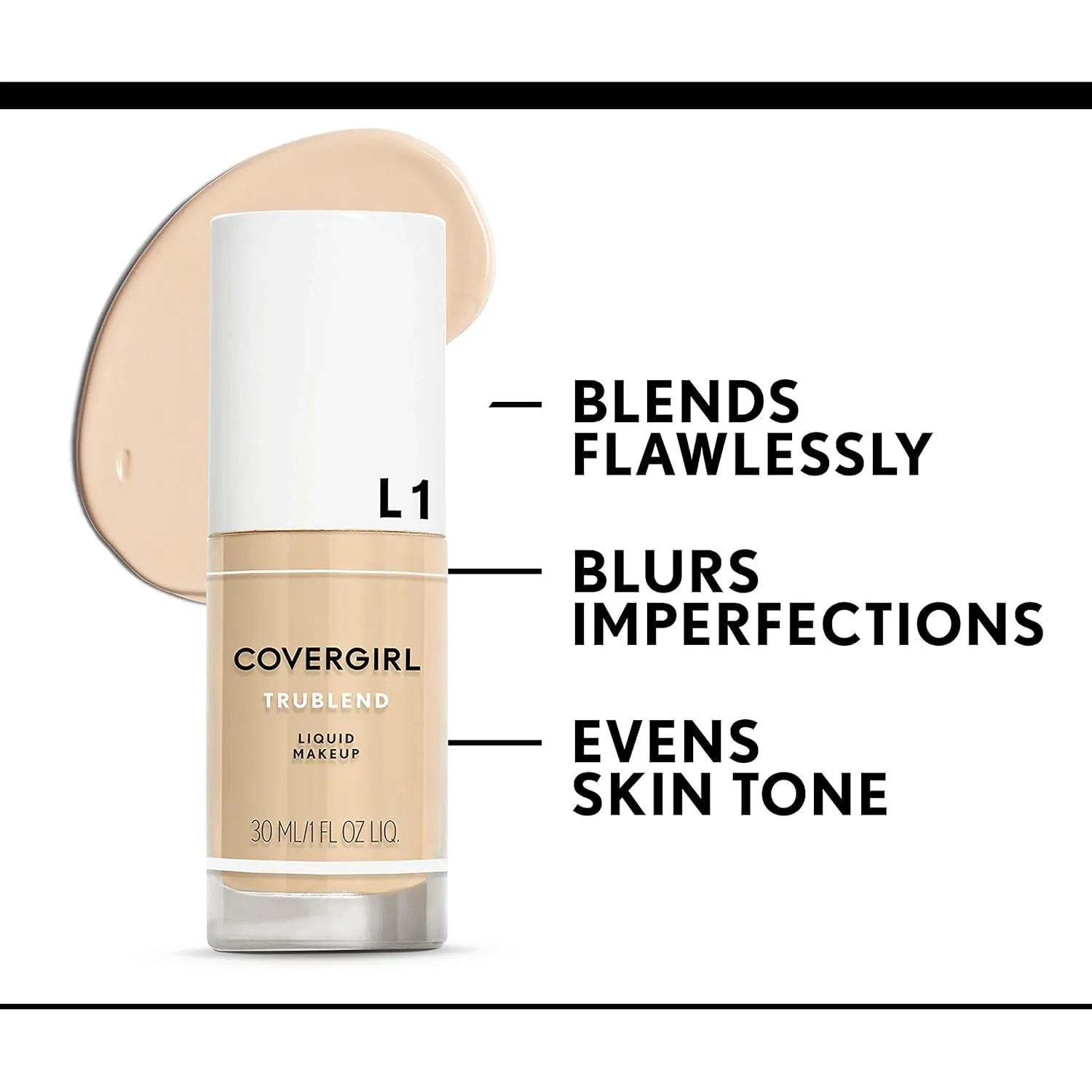 COVERGIRL truBlend Liquid Foundation Makeup Creamy Beige D1, 1 oz (packaging may vary)