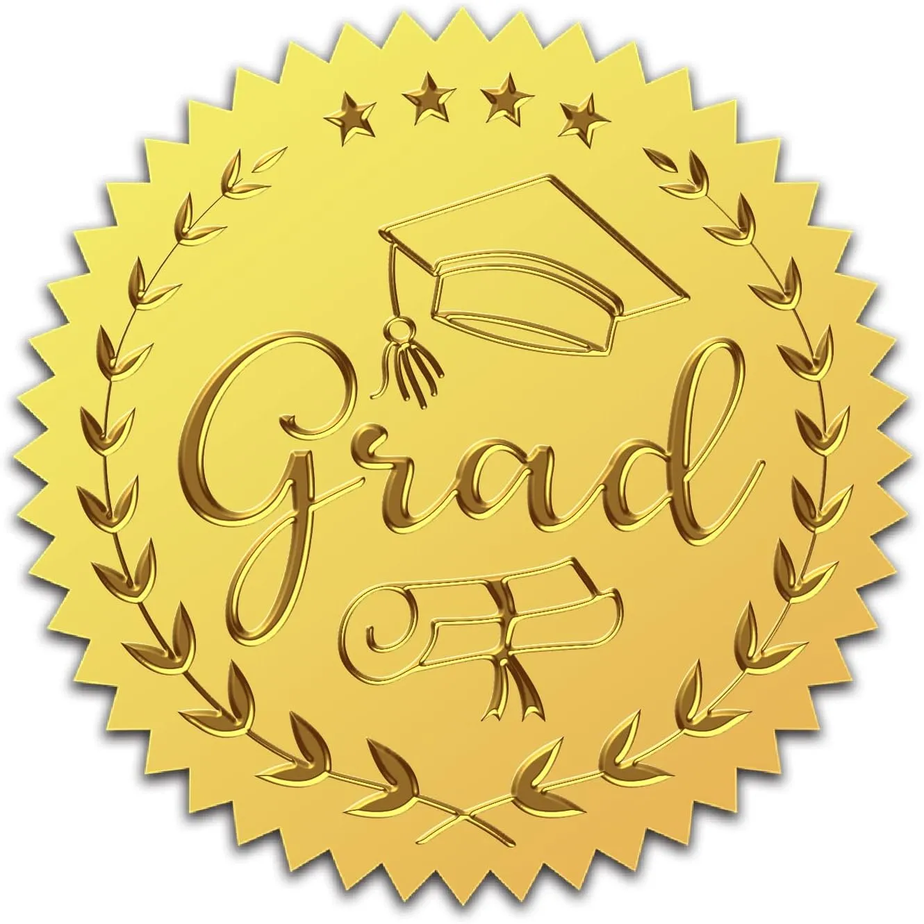 CRASPIRE 2" Gold Foil Embossed Stickers Grad Graduation Certificate Seals Self Adhesive Sticker 100Pcs College Decoration Labels for Certificates Envelopes Invitation Diplomas Awards