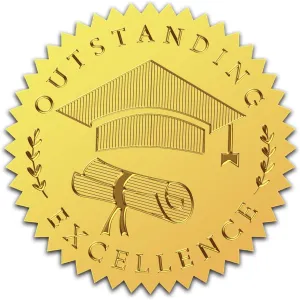 CRASPIRE 2" Graduation Gold Foil Embossed Stickers Outstanding Excellence Certificate Seals Self Adhesive Sticker 100Pcs Class of 2023 Decor Labels for Certificates Envelopes Invitation Diplomas