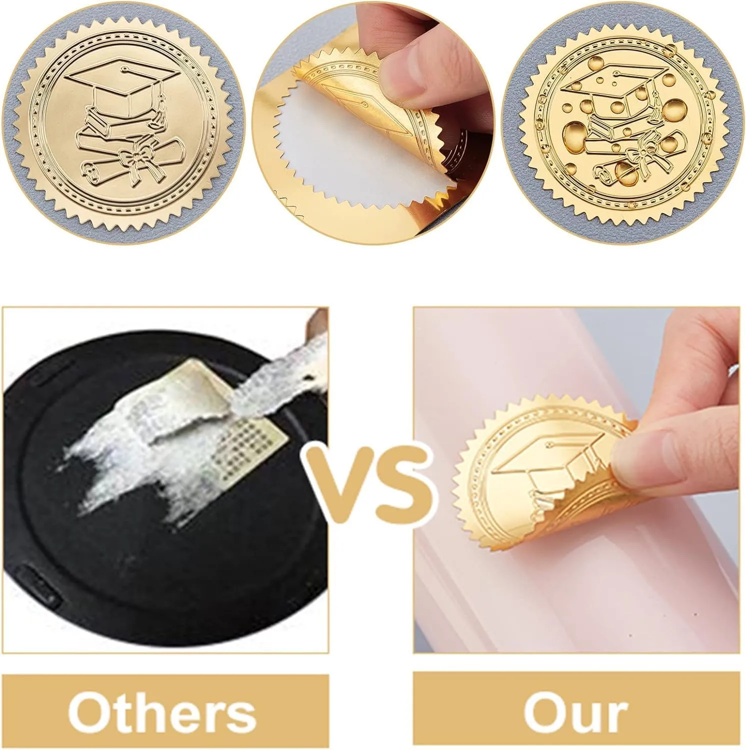 CRASPIRE 408Pcs 2" Gold Foil Certificate Seals Outstranding Excellence Self Adhesive Embossed Seals Gold Stickers Medal Decoration Labels for Envelopes Diplomas Invitation Awards Graduation Wedding