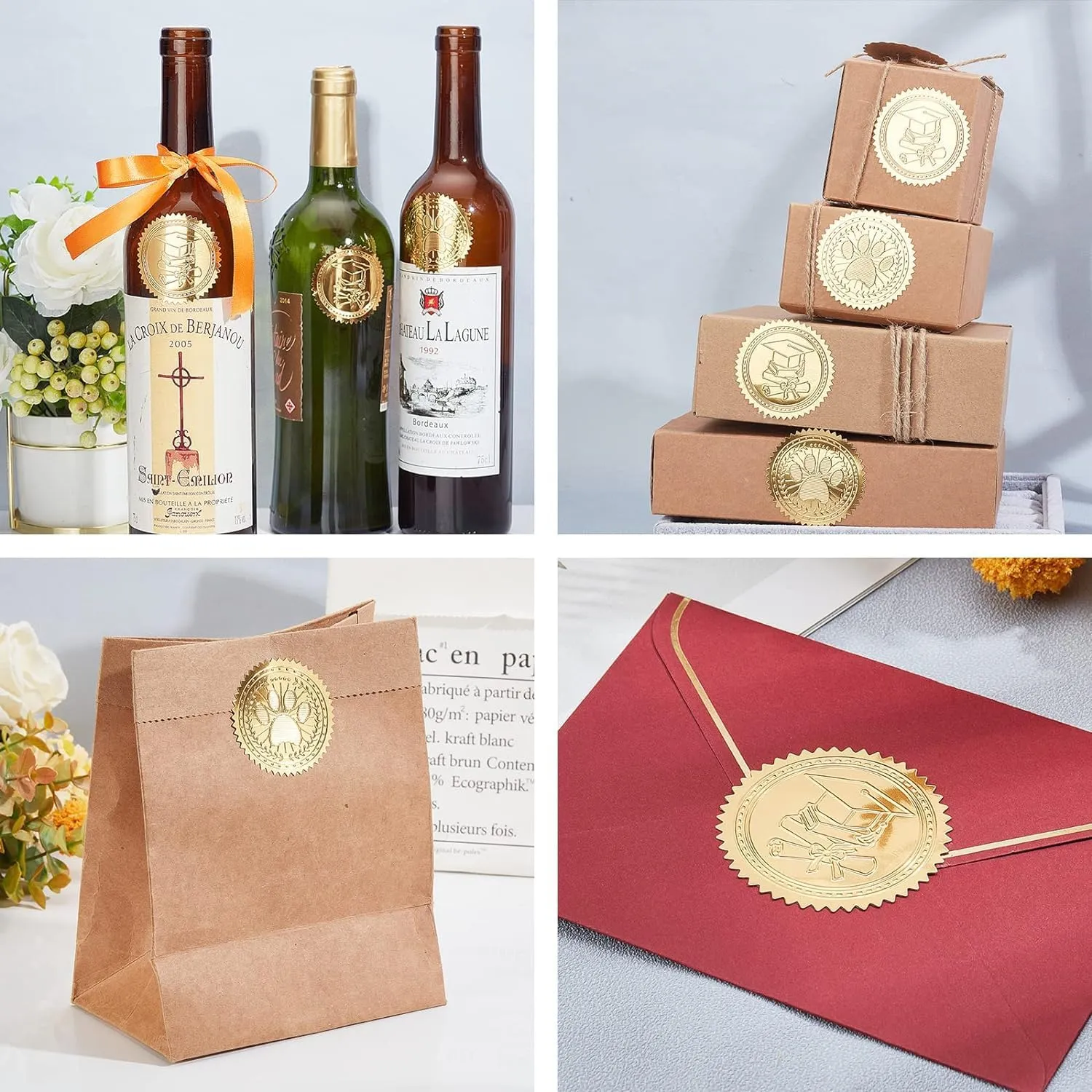 CRASPIRE 408Pcs 2" Gold Foil Certificate Seals Outstranding Excellence Self Adhesive Embossed Seals Gold Stickers Medal Decoration Labels for Envelopes Diplomas Invitation Awards Graduation Wedding