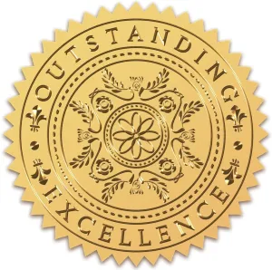 CRASPIRE 408Pcs 2" Gold Foil Certificate Seals Outstranding Excellence Self Adhesive Embossed Seals Gold Stickers Medal Decoration Labels for Envelopes Diplomas Invitation Awards Graduation Wedding