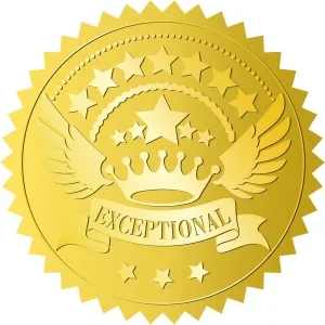 CRASPIRE 408Pcs Exceptional Crown Gold Certificate Embossed Stickers Excellent 2" Vintage Foil Seals Self Adhesive Sticker Decor Labels for Awards Wedding Invitation Graduation Envelopes Diplomas