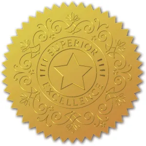 CRASPIRE Gold Foil Certificate Seals Superior Excellence Self Adhesive Embossed Seals Gold Stickers 100pcs Medal Decoration Labels for Envelopes Diplomas Certificates Awards Graduation