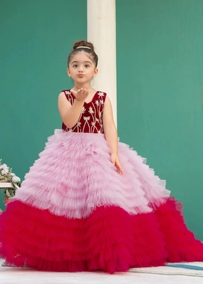 Crimson Blush Tiered Long Train Dress