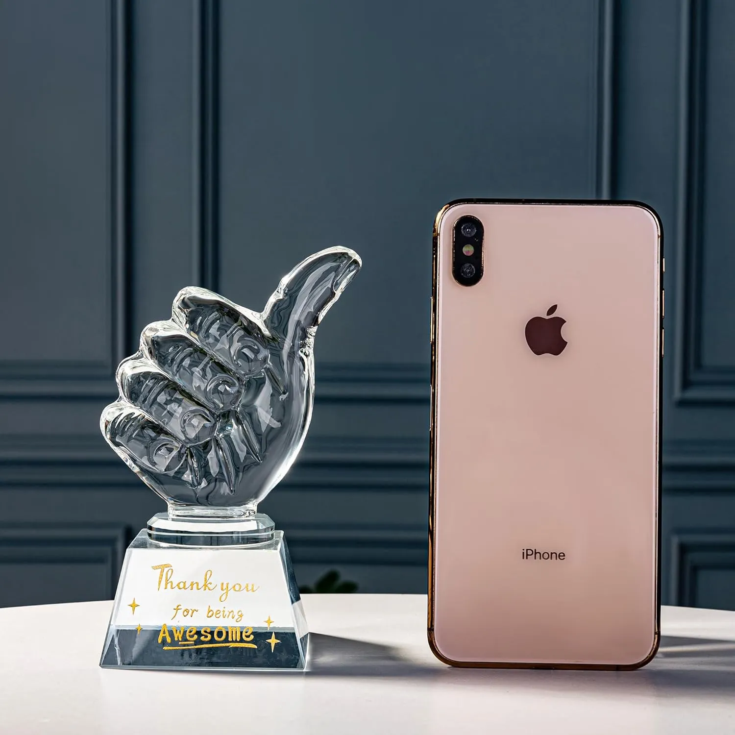 Crystal Awards as Employee Appreciation Gifts with Thumbs Up, Ideal Work Gifts for Coworkers & Staff, Expressing 'Thank You for Being Awesome' to Coworkers, Employees, and Teachers during Christmas