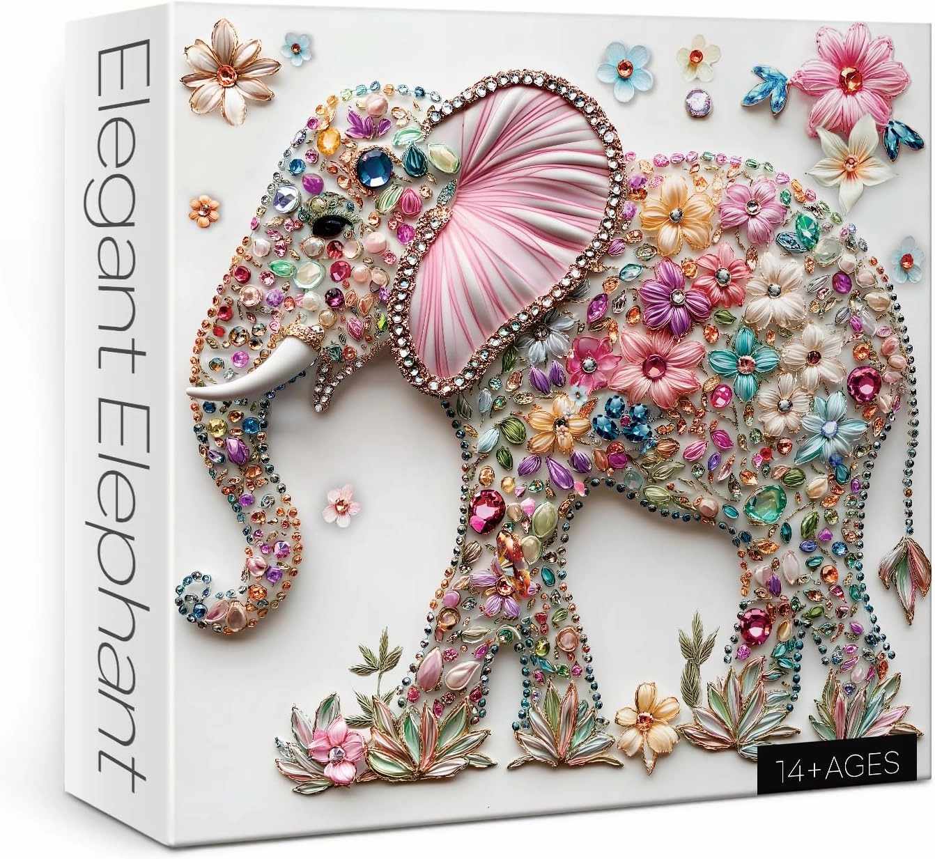 Crystal Elephant Puzzles for Adults 1000 Pieces, Cute Animal Flower Jigsaw Puzzles, Art Pretty Floral Puzzles