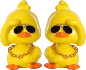 Cute Yellow Duck Car Ornaments Funny Duck Car Toy, Bobble Head Doll for Car Dashboard Decorations Accessories(Sets 2PCS)