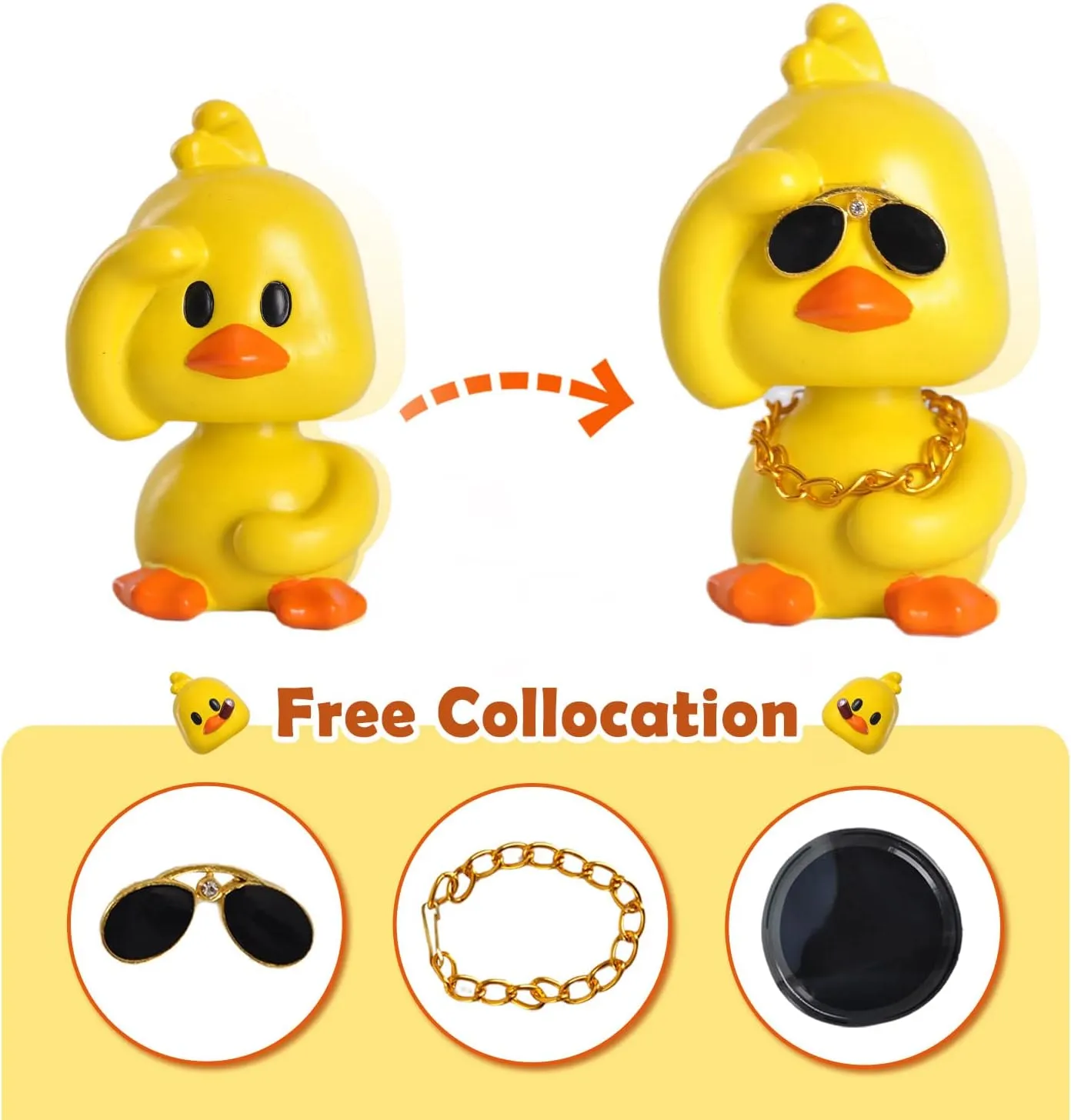 Cute Yellow Duck Car Ornaments Funny Duck Car Toy, Bobble Head Doll for Car Dashboard Decorations Accessories(Sets 2PCS)